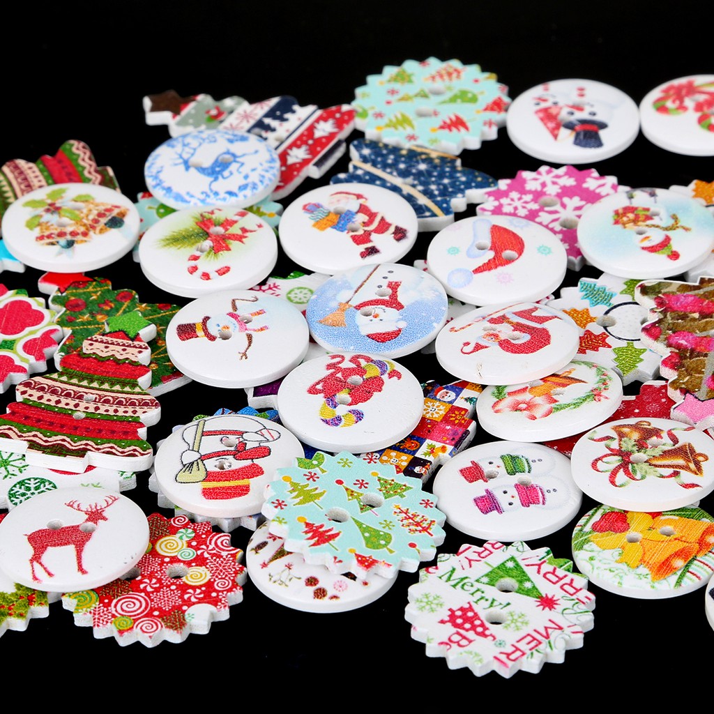 50 Nút trang trí hình ông già Noel và người tuyết dùng trang trí cây thông giáng sinh / làm quà tặng cho trẻ em