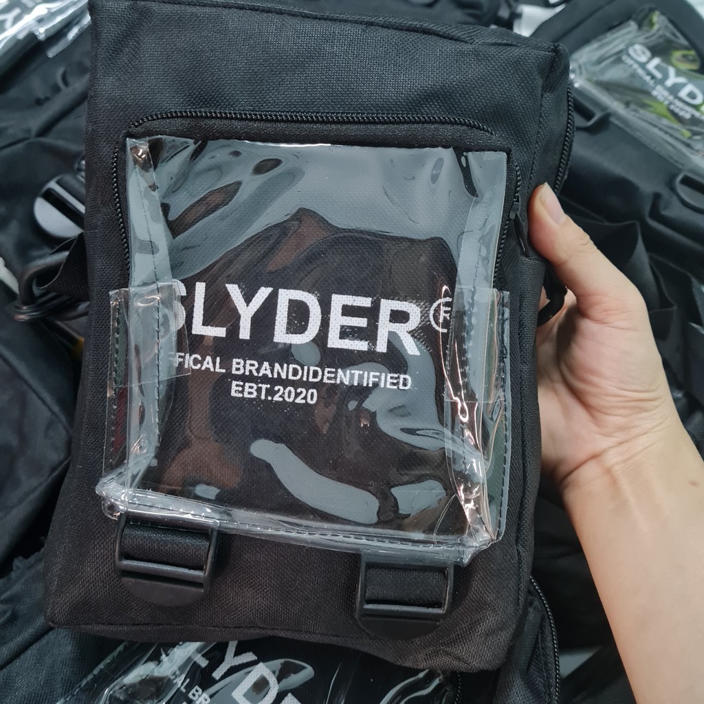 Túi xách đeo chéo nữ kiểu dáng mini bag thời trang canvas khóa kéo hai ngăn mặt gương trong suốt in chữ SLYDER | BigBuy360 - bigbuy360.vn