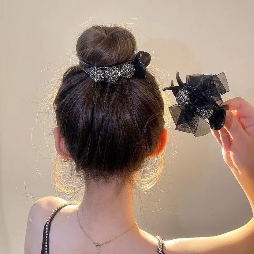 Kẹp Tóc Nơ Lưới Màu Đen Phong Cách Hàn Quốc Cho Nữ