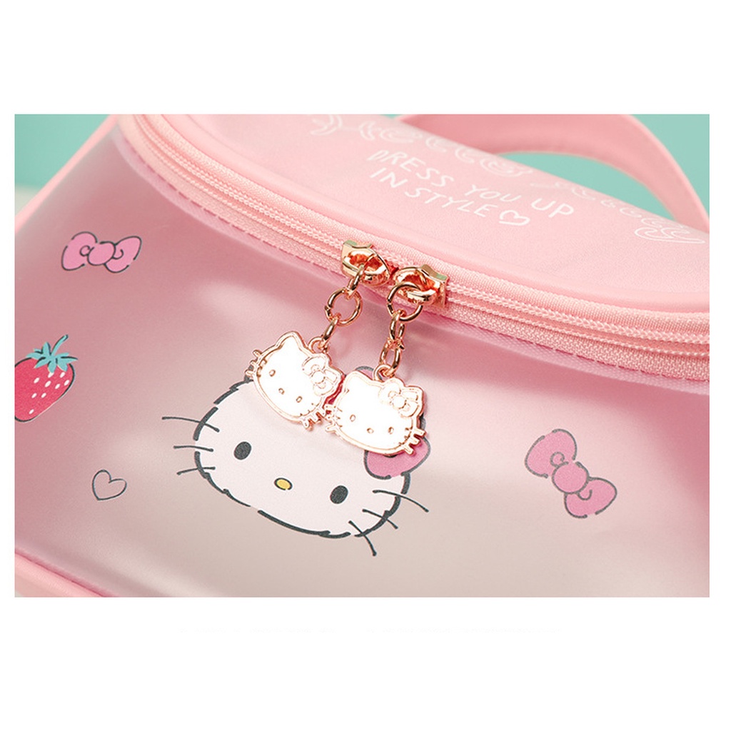 Túi Đựng Mỹ Phẩm Cầm Tay Bằng Da PU Chống Thấm Nước Họa Tiết Hoạt Hình Hello Kitty