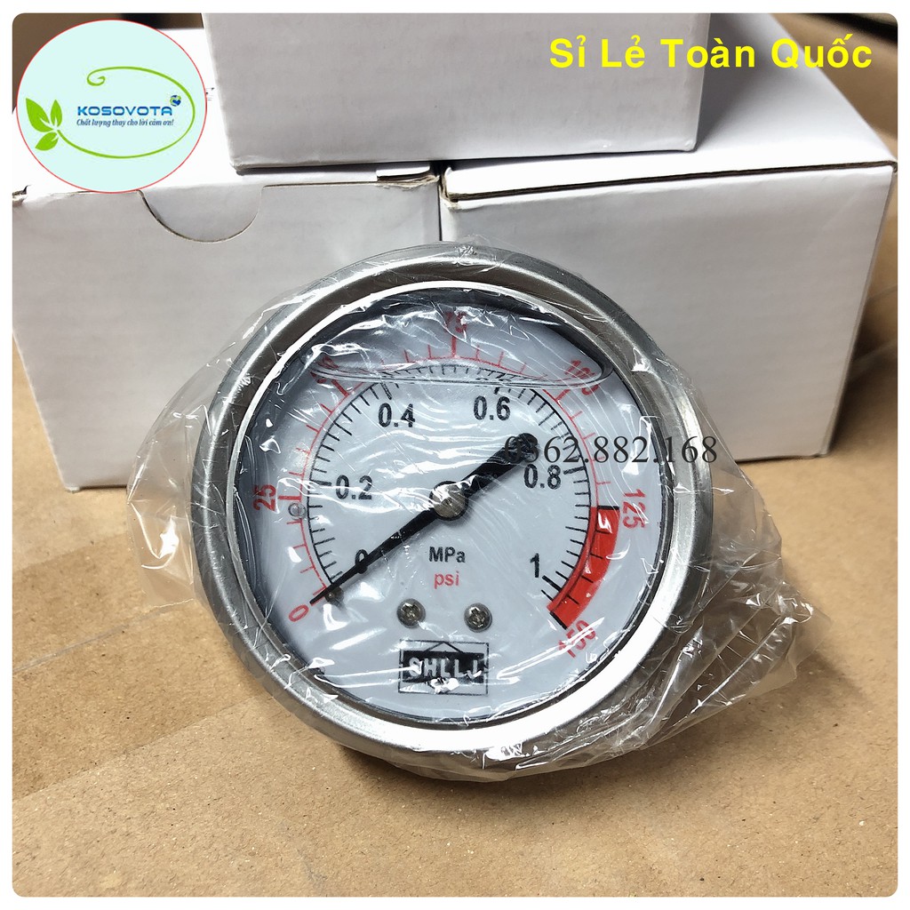 Đồng Hồ Dầu Đo Áp Máy Lọc Nước 150 PSI  Hàng Chính Hãng, Inox Không Rỉ, Đo Chính Xác