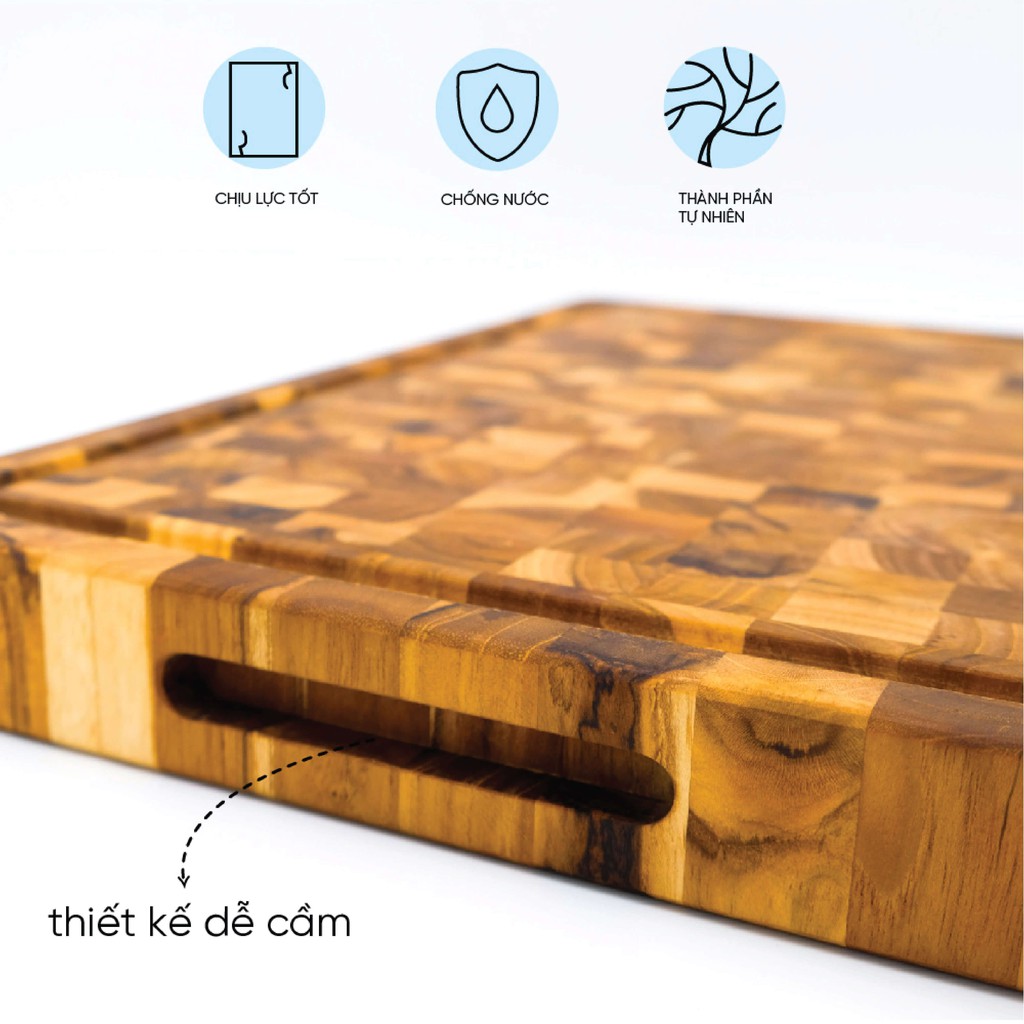 Thớt gỗ teak cao cấp KATANA loại siêu to dày 3.8cm KT07 - thớt hình chữ nhật kích thước 38x460x610mm