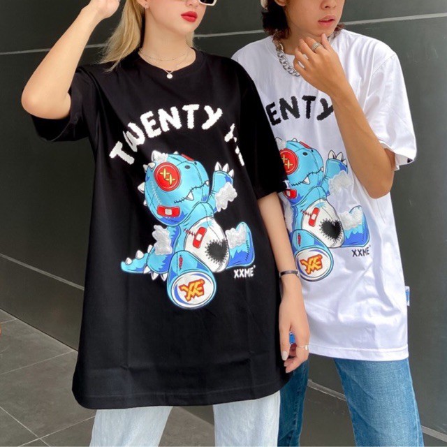 Áo thun | Áo phông nam nữ cotton thoáng mát thêu 3D cao cấp khủng long RAWR Thug Tee - XXME - Đen/Trắng