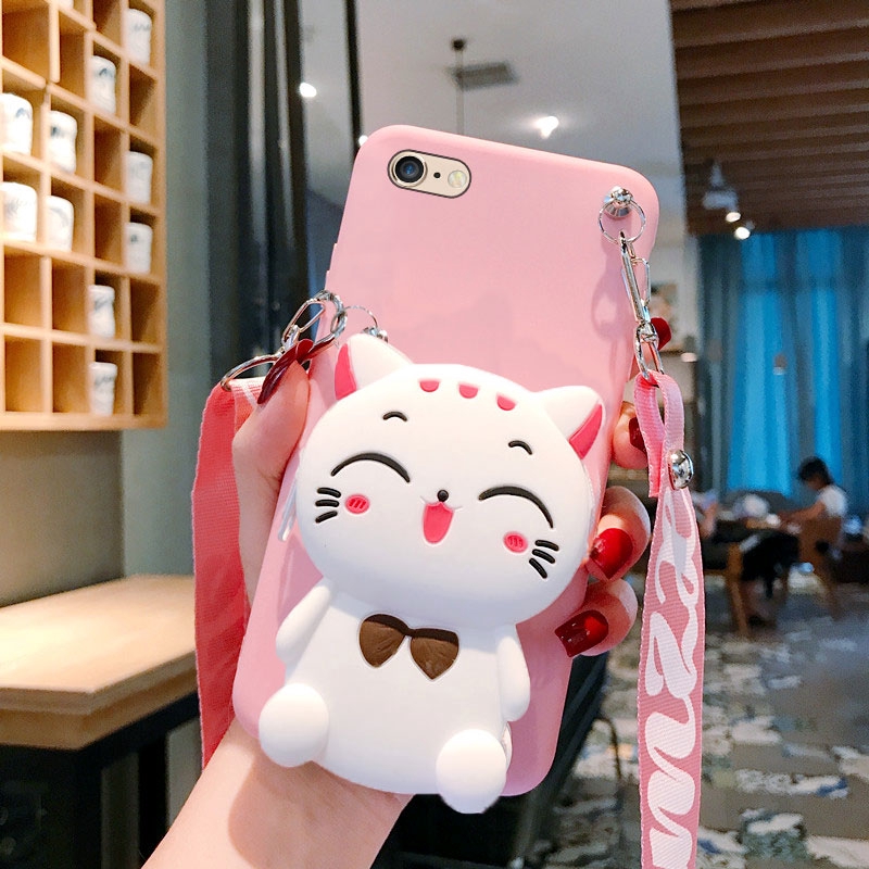 Cartoon gấu mèo Zipper Ví điện thoại Ốp lưng iphone11 pro max 5 5S SE 6 7 8plus X XR XS MAX Silicone Cover | BigBuy360 - bigbuy360.vn
