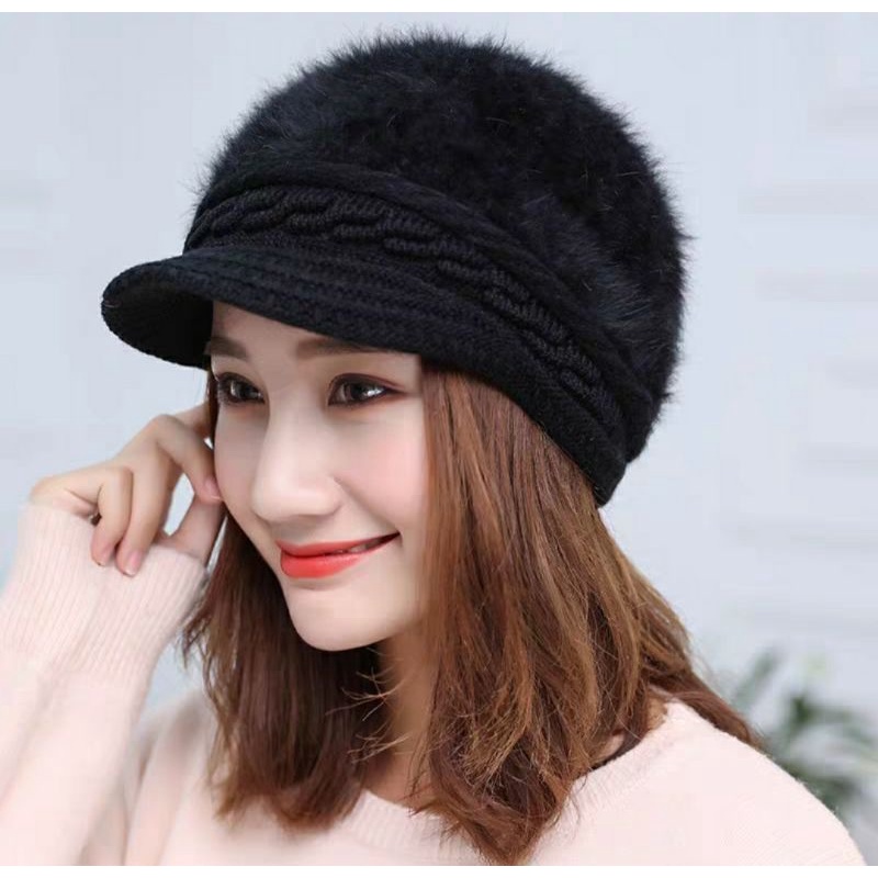 Nón mũ beret len lông thỏ thời trang Hàn Quốc mới
