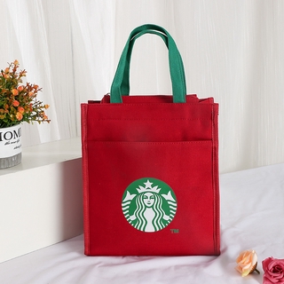 Túi Đựng Cơm Trưa Họa Tiết Starbucks Từ Vải Canvas Phối Màu Xinh Xắn