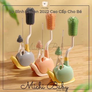Bộ cọ rửa bình sữa silicon 4 chi tiết xoay 360 độ có đế phơi hình ốc sên tiện lợi đa năng michi baby- sp253