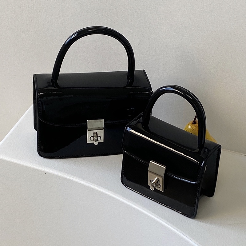 Túi Xách Nữ Cầm Tay Mini Hộp Màu Đen Bóng Đơn Giản Mùa Thu Đông 2022