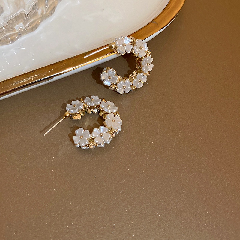 Bông Tai Mạ Bạc 925 Hai Mặt Hình Hoa Xinh Xắn Thời Trang