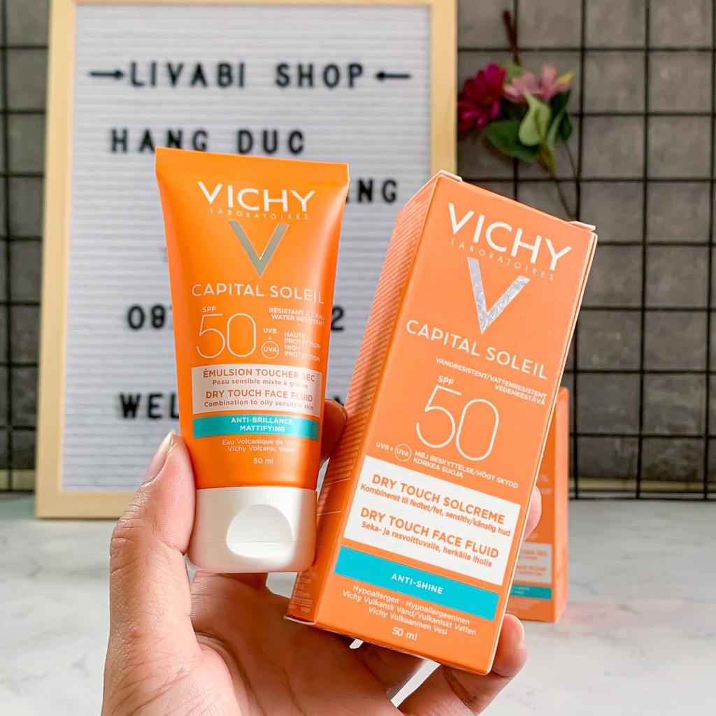 Kem chống nắng SPF 50 UVA +UVB Vichy Capital Soleil Mattifying Dry Touch Face Fluid