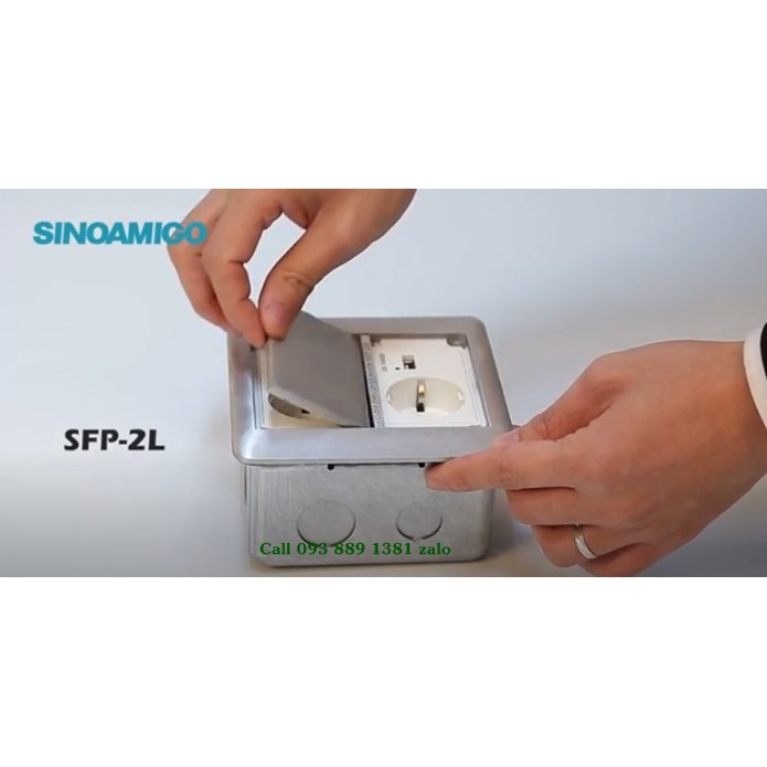Ổ cắm điện âm sàn nắp trượt Sinoamigon SFP-2L màu bạc chính hãng