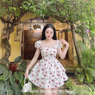 Váy xòe thô in hoa quả 2 tầng