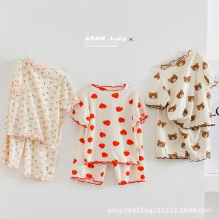 Bộ Đồ Ngủ Ngắn Tay In Họa Tiết Hoa / Chấm Bi Đáng Yêu Cho Bé Gái