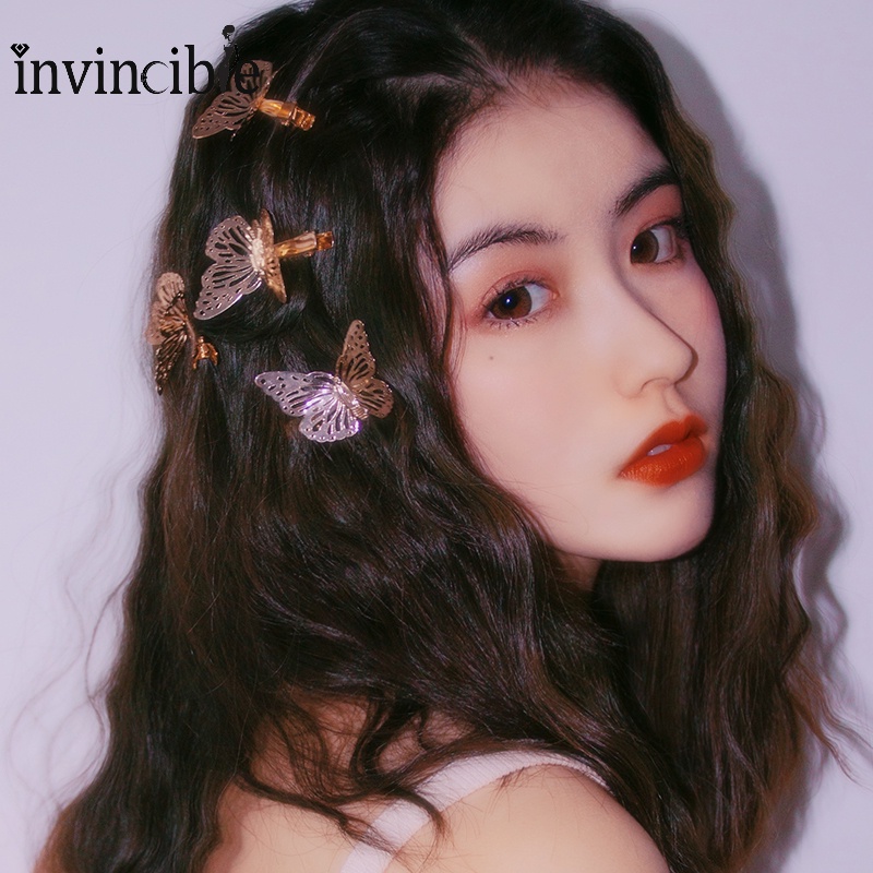 Kẹp Tóc Hình Bướm 3D Bằng Kim Loại Màu Vàng Phong Cách Vintage Dễ Thương Cho Nữ