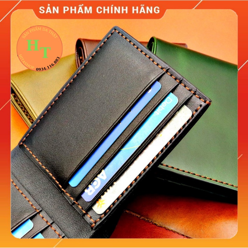 Ví da bò may thủ công cao cấp - Cam kết 100% da bò thật - Ví ngang - Hàng chính hãng thương hiệu HM Leather - B01