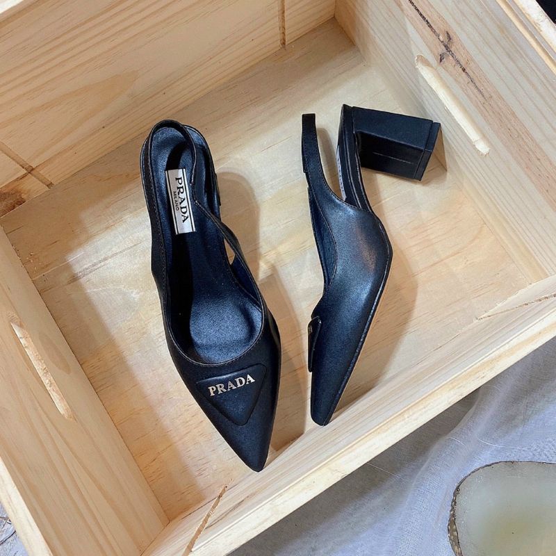 Giày gót vuông mới mũi nhọn hở eo cao 5 phân
