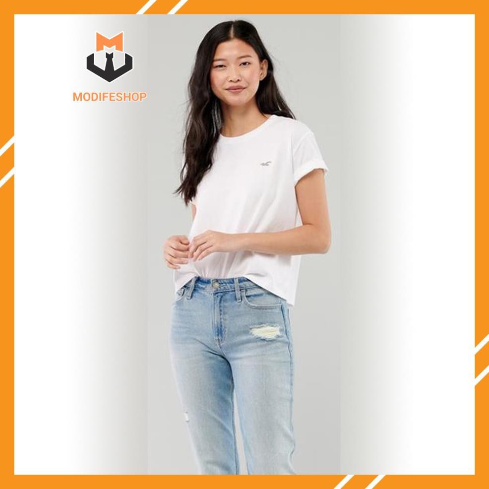 Áo Thun Nữ Trơn cổ tròn logo thêu Hollister cotton xuất xịn - Modife Shop ⚡ ️🥇