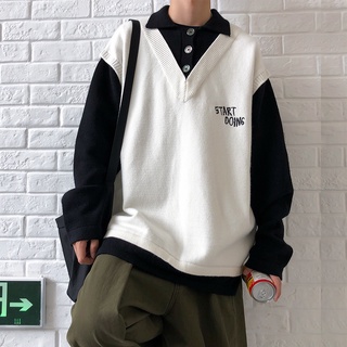 Áo Sweater Giả Hai Lớp Form Rộng Thời Trang Hàn Quốc Sành Điệu Cho Nam