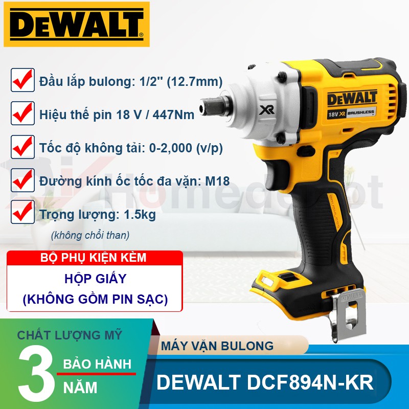 Máy siết bulong đầu 1/2 dùng pin 18V - 447Nm chính hãng Dewalt DCF894 ( DCF894N / DCF894M1 )