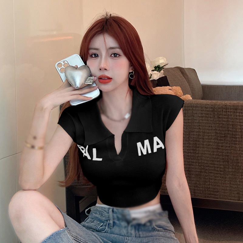 Áo Croptop Sát Nách Dáng Rộng In Chữ Phong Cách Hàn Quốc Dành Cho Nữ