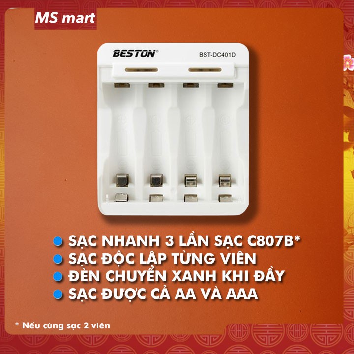 COMBO 4 Pin sạc AA/AAA Beston Chính Hãng