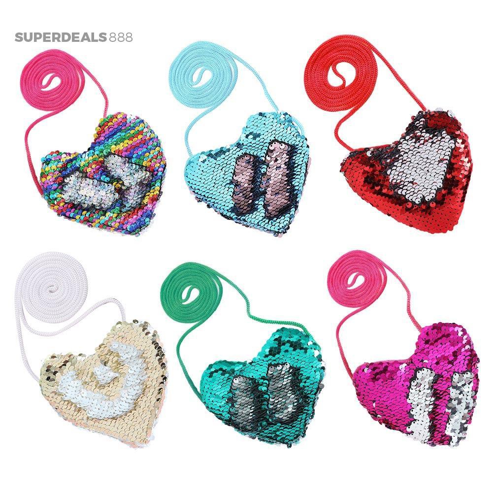 SUPER FASHIONʚ♥Sweet Baby Heart Kids Girls Sequins Glitter Crossbody Bag