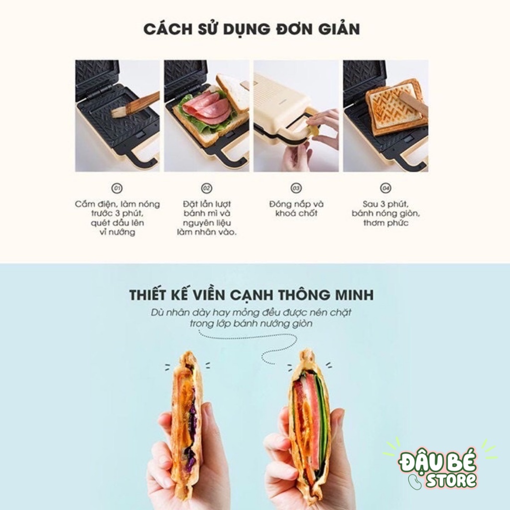 Máy Nướng Bánh Mì Sandwich / Waffle - Máy Kẹp Nướng Bánh Mỳ Bear Đa Năng Chính Hãng [ Bảo Hành ] - Daube - Mnb003