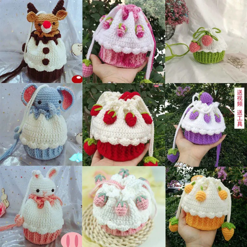 Túi bánh dâu tây handmade túi móc sợi túi mô hình động vật tự làm túi vật liệu đưa tin tự làm túi totoro voi