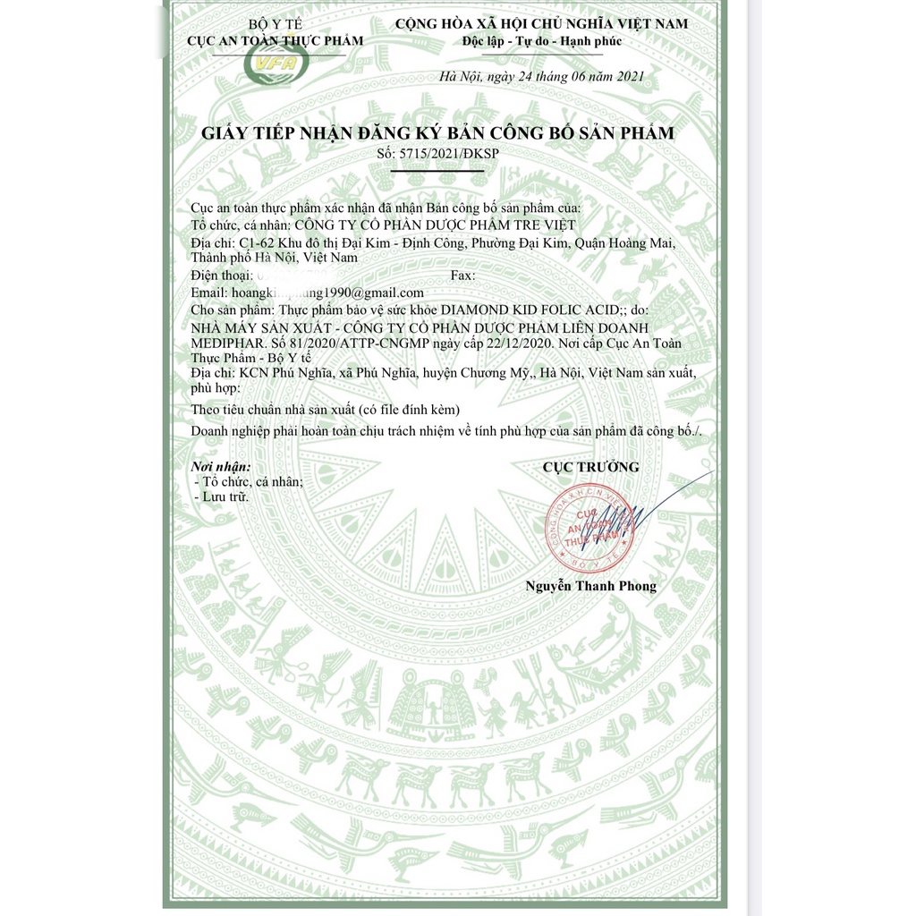Bổ máu Diamond Folic Acid Bổ sung sắt, Acid Folic cho bà bầu và trẻ từ 1 tuổi - Dạng siro an toàn, dễ uống - Hộp 20 ống
