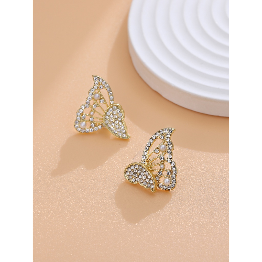 Đôi Bông Tai Hình Con Bướm Sau Lưng Đính Kim Cương Giả Thanh Lịch Dành Cho Nữ