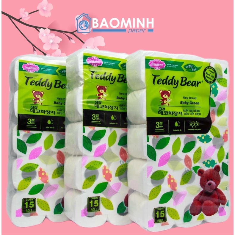 COMBO 30 Cuộn Giấy vệ sinh Không lõi Có lõi TEDDY BEAR Lụa Trắng Dai Mềm Mịn 3 Lớp