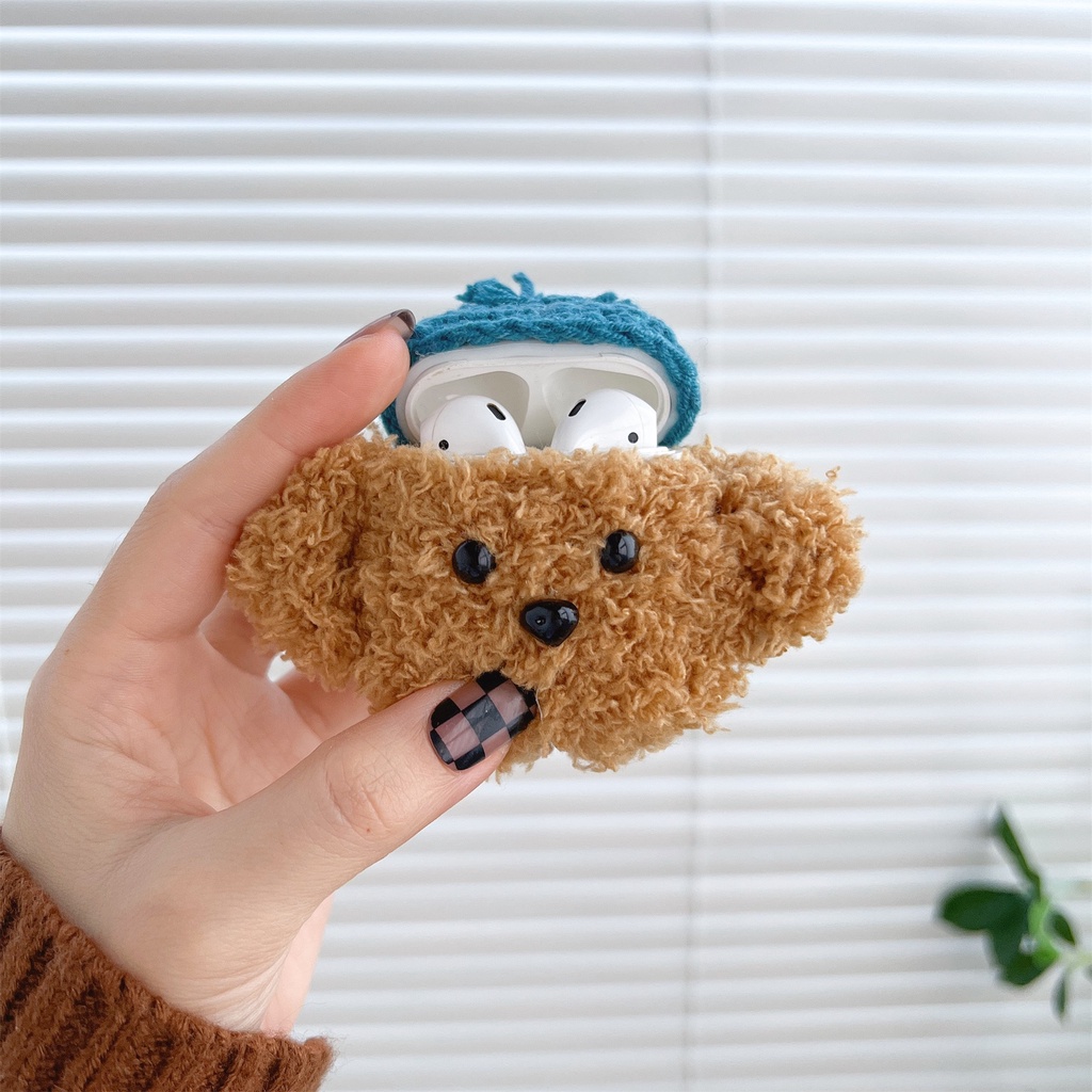 Vỏ Bảo Vệ Hộp Sạc Tai Nghe Bluetooth Không Dây airpods pro 1 / 2 / 3 2021 pro 2 2022 Bằng Len Hình Chú Chó Teddy Dễ Thương DIY