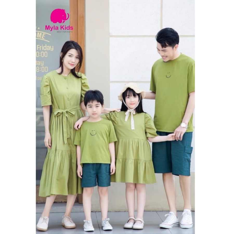 Set gia đình BERA màu xanh bơ, đồ bộ gia đình chất liệu cotton mềm Mylakids GD0101