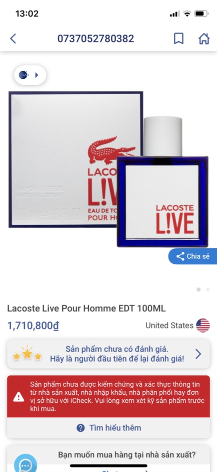 Nước hoa Lacoste Live chính hãng