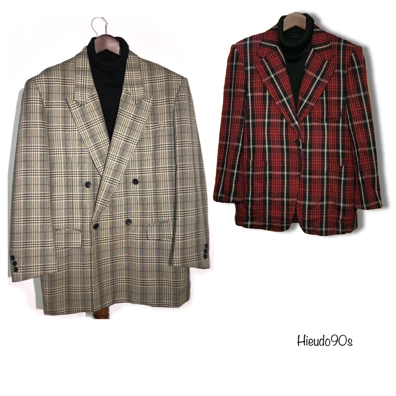 Áo blazer / vest họa tiết caro sọc cho nam big size, size to có đệm vai dáng vintage hàng 2hand sida