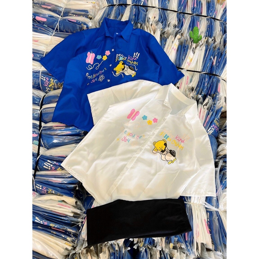 áo sơ mi tay ngắn form rộng gấu ngang ngực p