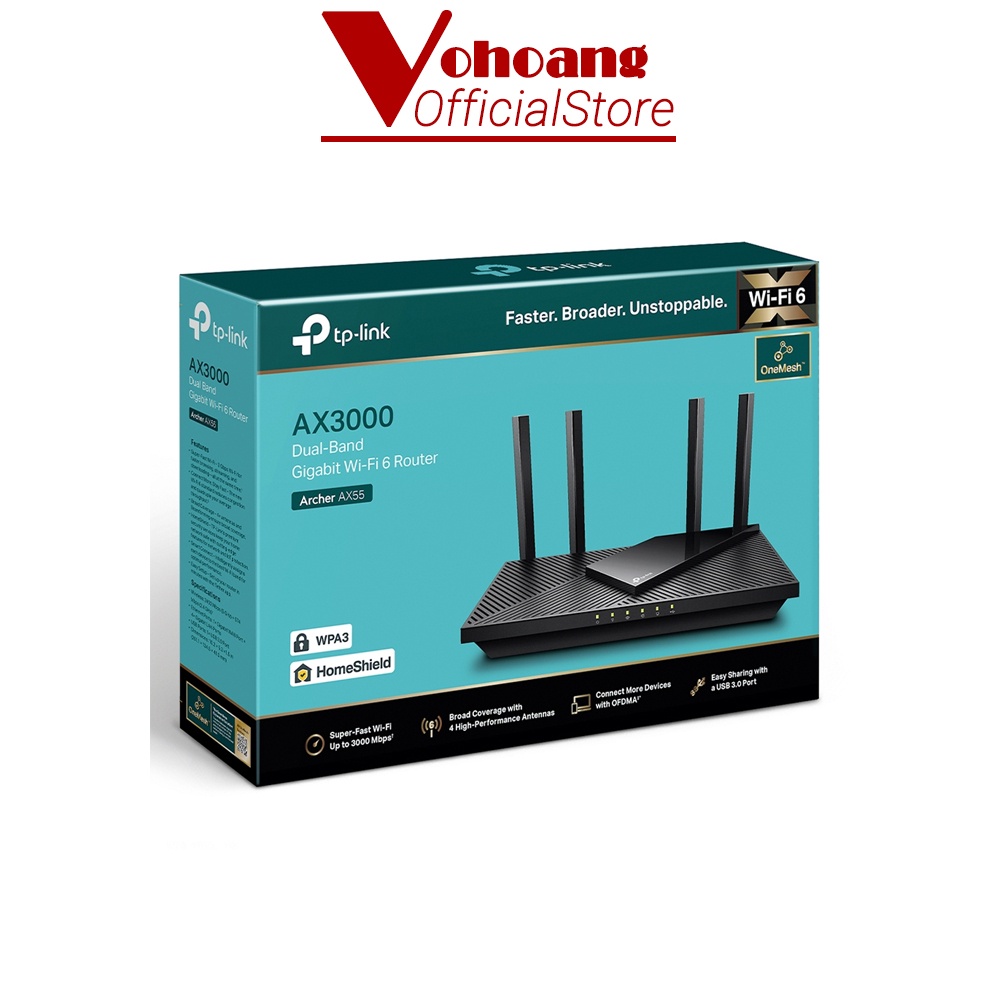 Router Wi-Fi 6 TP-LINK Archer AX55 - Wi-Fi cao cấp Băng Tần Kép AX3000