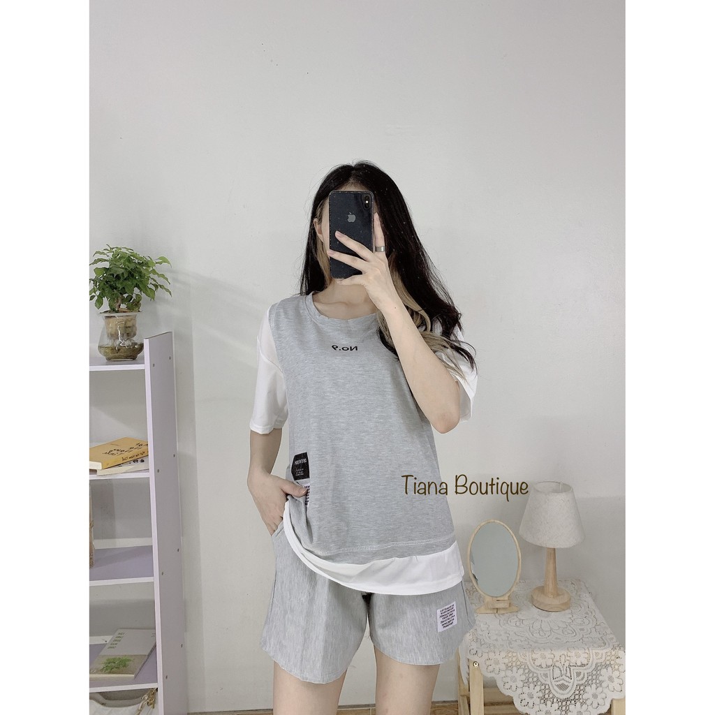 Bộ Đùi cotton tay lỡ Unisex - Bộ Phối zalang Quần đùi | BigBuy360 - bigbuy360.vn