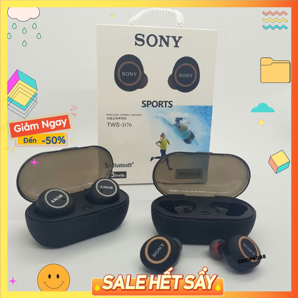 Tai nghe Bluetooth Đen Sony sport TWS-D76 Rất ấm Bass-treble rõ ràng - Bảo Hành 6 tháng