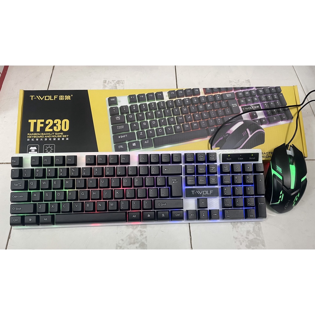 Bàn phím Gaming led, Keyboard T-WOLF TF20, phím T20, bàn phím giả cơ, combo phím chuột máy tính