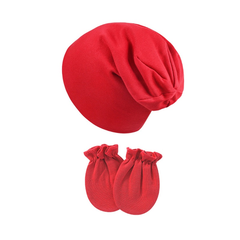 Bộ Găng Tay Cotton + Mũ Beanie Giữ Ấm Chống Trầy Xước Cho Bé Sơ Sinh