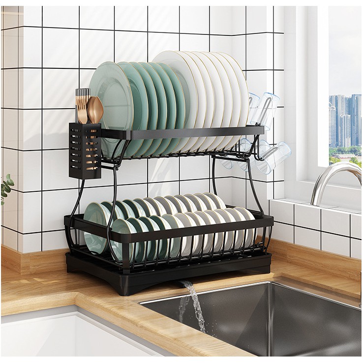 Kệ chén bát thông minh 2 tầng có khay, giá để bát đũa tiện dụng | BigBuy360 - bigbuy360.vn