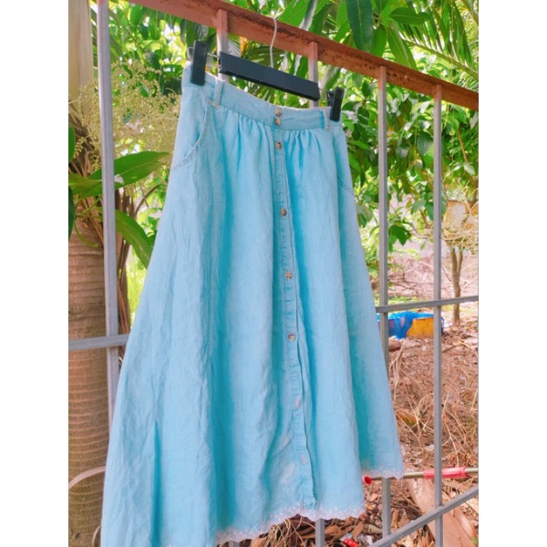 CHÂN VÁY XÔ NHẬT JEAN GIẤY NÚT