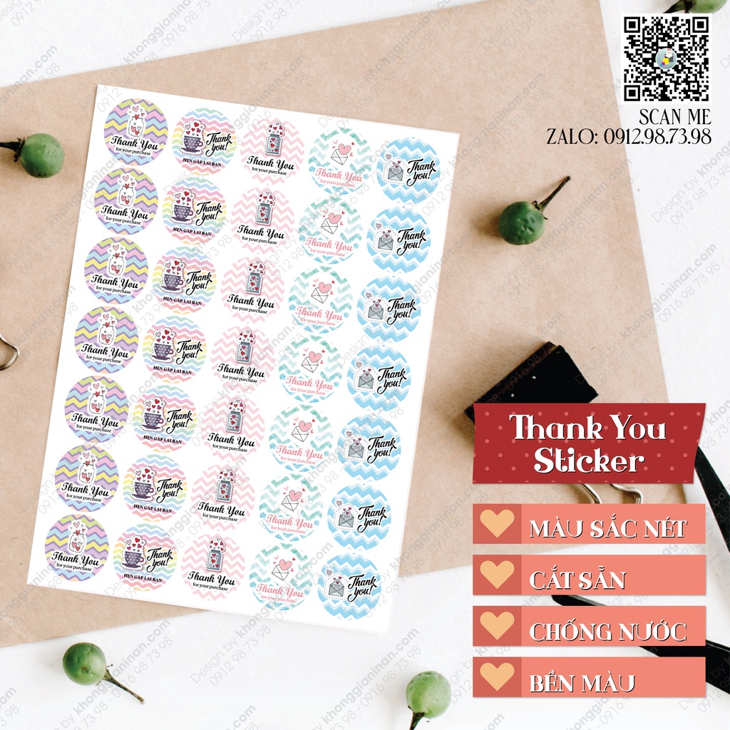 150 CON TEM DÁN THANK YOU 2.5 cm - DECAL CHỐNG NƯỚC CAO CẤP
