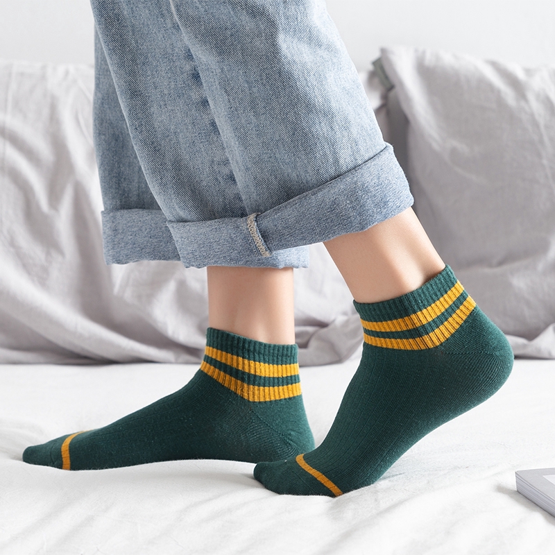 Vớ ECMLN cotton cổ cao tới mắt cá chân họa tiết kẻ sọc thoải mái dành cho nữ