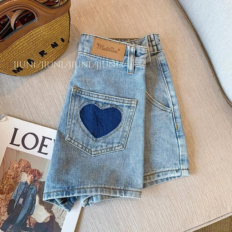Quần Đùi Denim Lưng Cao Thời Trang Cho Nữ 164582 Quần Short Dáng Chữ a Ống Thẳng Độc Đáo Dễ Phối Đồ Hợp Thời Trang Phong Cách Hàn Quốc