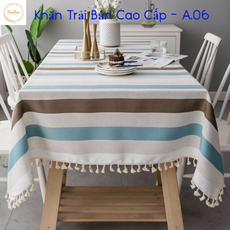 K13_Khăn trải bàn Cao Cấp có tua hình vuông/chữ nhật chất liệu cotton 100% Phong cách Bắc Âu