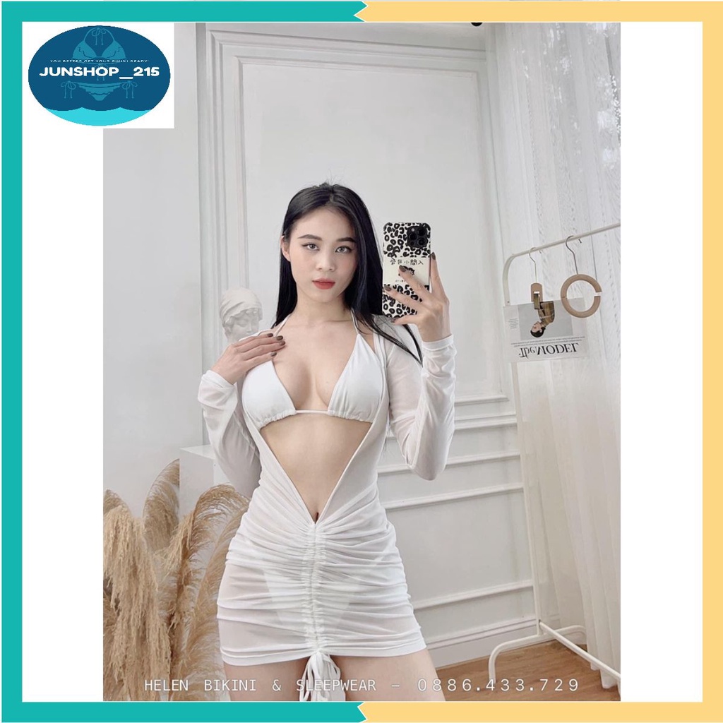 Set 3 món bikini đen-trắng, kèm váy lưới sexy siêu gợi cảm có đủ size S,M,L , kín đáo nhưng vẫn quyến rũ nha các nàng