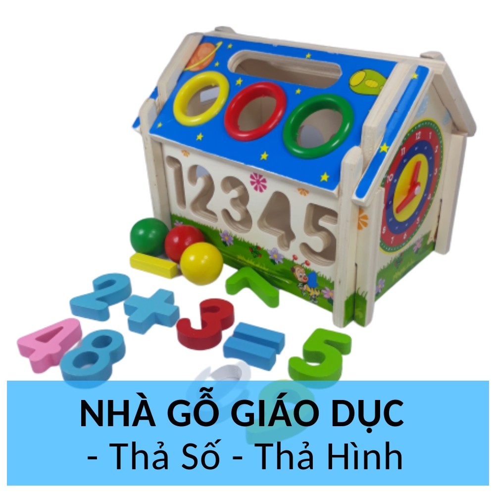 Nhà gỗ thả số thả hình có đồng hồ - V327