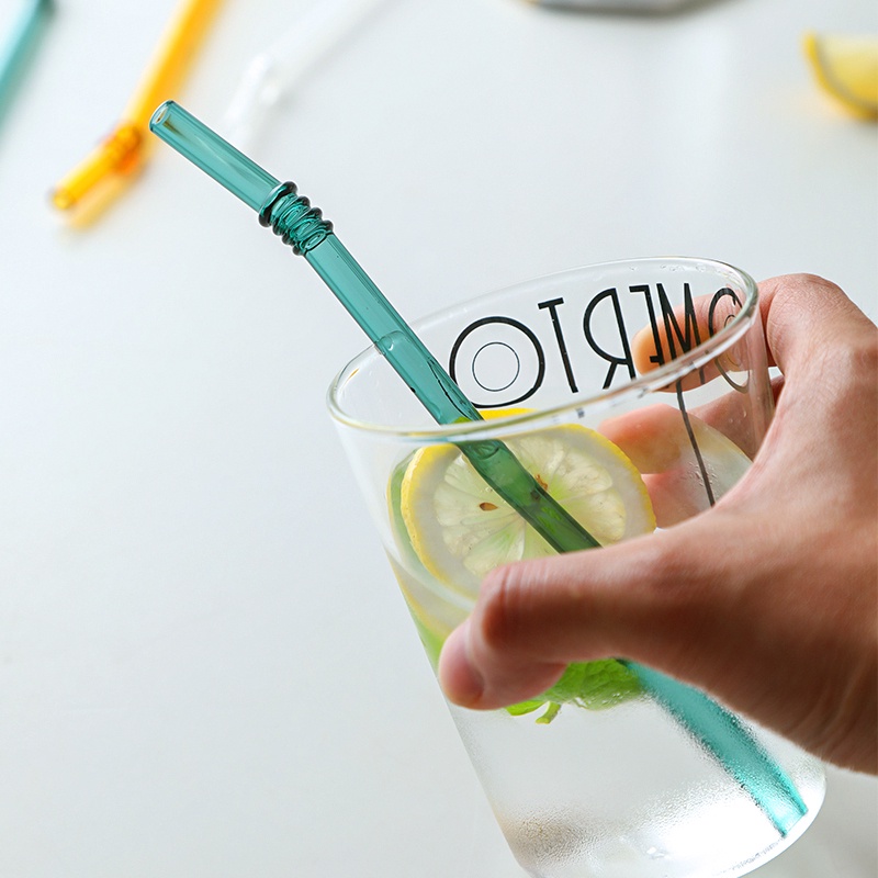 Ống Hút Miệng Phẳng Uống Sữa/Nước Ép Dạng Cong Chất Liệu Nhiều Borosilicate Nghệ Thuật Sáng Tạo